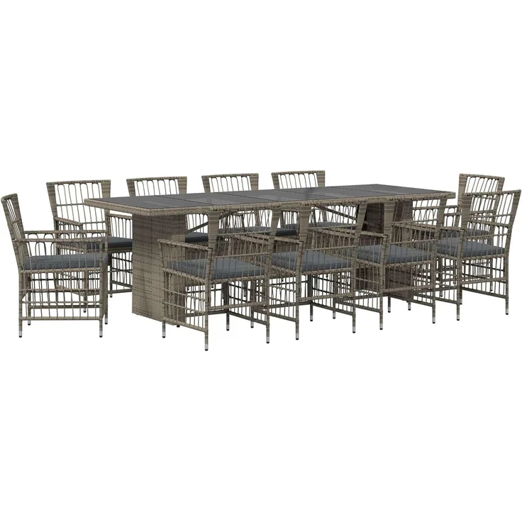 vidaXL Outdoor-Essgruppe 11 stk. Grau Poly-Rattan 3448947 – Bild 1