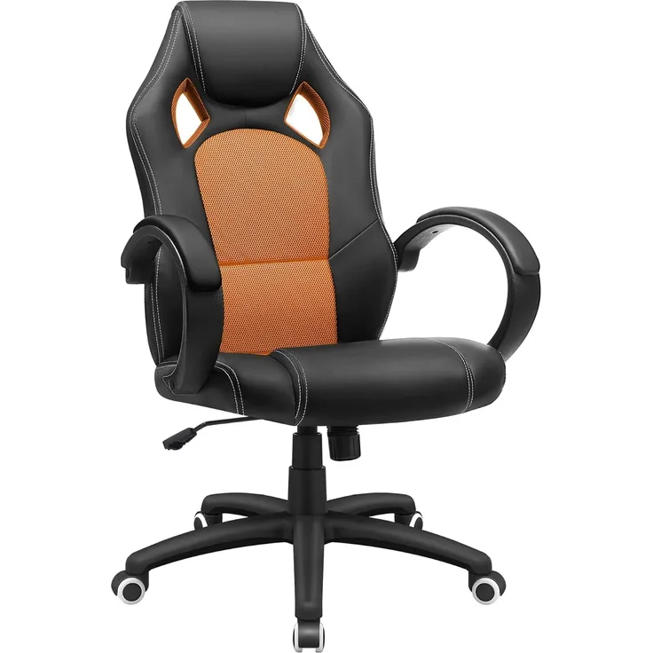 Songmics Racing Stuhl Bürostuhl Gaming Stuhl Chefsessel Drehstuhl PU, schwarz-orange, OBG56BO