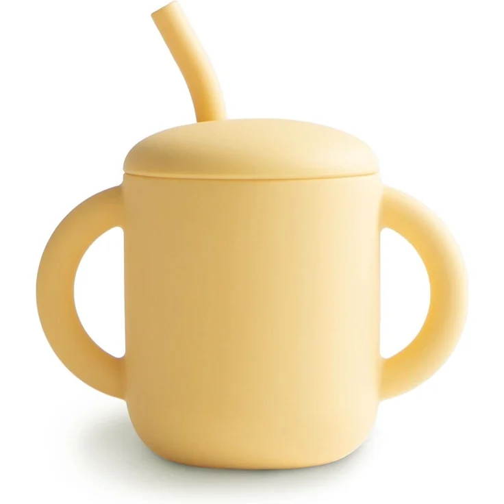 Mushie Trinklernbecher mit weichem Strohhalm | ab 6 Monaten | Sicherer, Hochwertiger & Langlebiger Becher für Kleinkinder Baby Jungs & Mädchen | (Pale Daffodil)