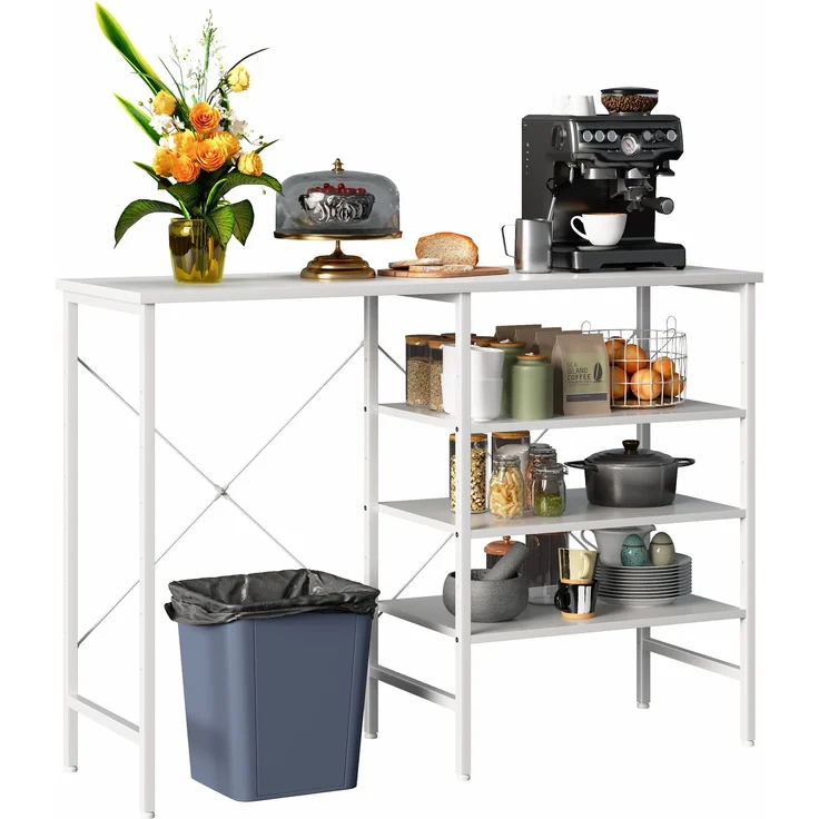 ZUBALIYA Ablagetisch 120 x 40 x 85,5 cm – flexibel montierbare Regale, Metallrahmen mit X-Verstrebung, höhenverstellbare Standfüße, MDF, Metall, Weiß – Bild 8