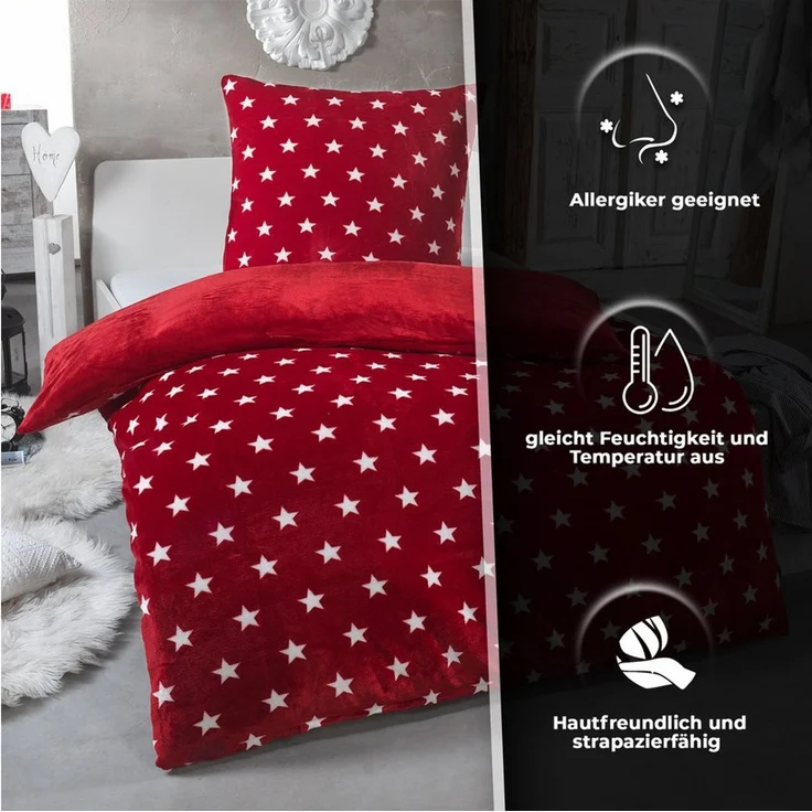 Malika Wendebettwäsche 200x200 + 2x 80x80 cm Cashmere Touch Sterne Bettwäsche, atmungsaktiv, Mikrofaser, 3 teilig, Für Allergiker geeignet, pflegeleicht, angenehm weicher Stoff – Bild 2