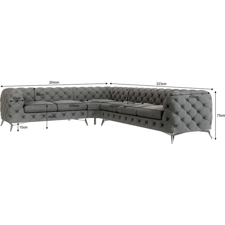 S-Style Möbel Ecksofa Chesterfield Kalina mit Silber Metall Füßen, Die Eckeinheit kann entweder rechts- oder linkshändig sein, mit Wellenfederung – Bild 3