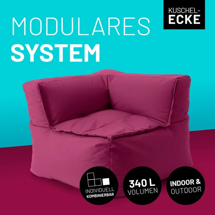Lumaland Sitzsack-Sofa Modular 81x81x70cm weinrot Eckteil – Bild 2