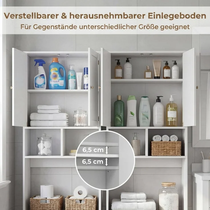 COSTWAY Badregal, schmal Toilettenregal Badezimmerregal mit 4 Fächern weiß – Bild 4