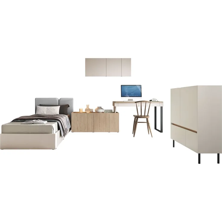 Jugendzimmer-Set Luca II (Farbe: Sandbeige / Geölte Eiche + Portland Ash, Größe: 90 x 200)
