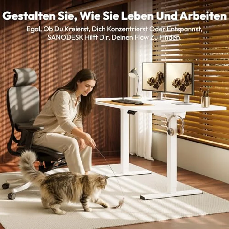 SANODESK Höhenverstellbarer Schreibtisch mit Komplett Tischplatte, Elektrischer Ergonomischer Schreibtisch, Steh-Sitz Bürotisch für Homeoffice, 120x60 cm, Weiß – Bild 4