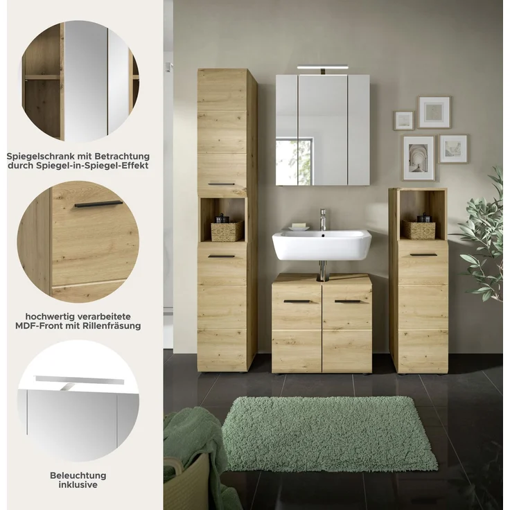 Badkombination (B/H/T: 150x185x46 cm) in Artisan Oak Nachbildung und Artisan Oak Nachbildung – Bild 7