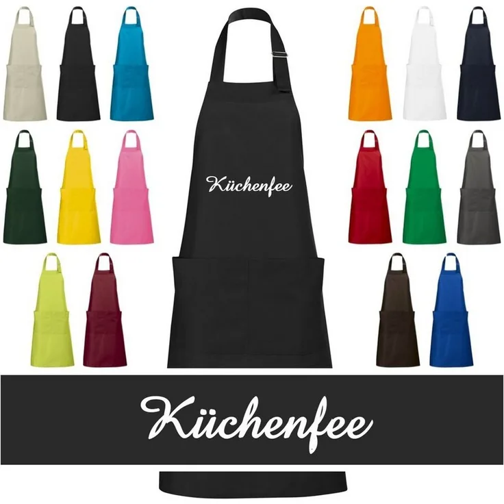 Schnoschi Kochschürze Hochwertige Küchenschürze mit Küchenfee bestickt, Stickerei mit Küchenfee