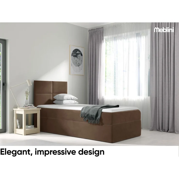 MEBLINI Kinderbett mit Bettkasten MINO 3 100x200 Links – H3/Braun Samt Gepolstert Einzelbett mit Matratze - Polsterbett mit Stauraum - Bett mit Kopfteil – Stauraumbett – Bild 2