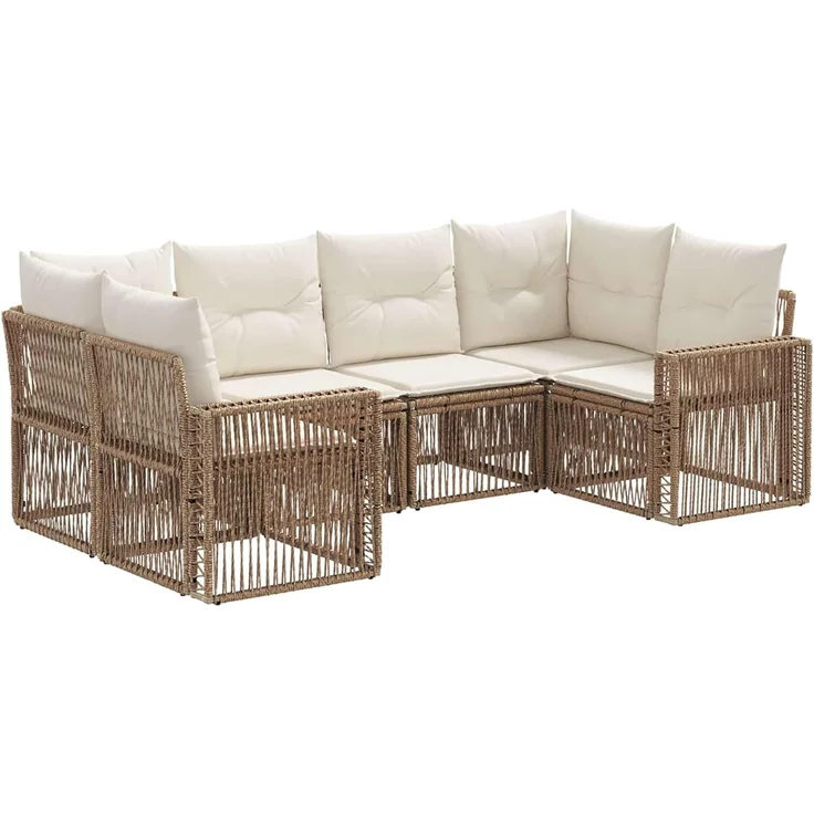 vidaXL Gartensofa-set 6 stk. 6-Sitzer Beige und Cremeweiß Poly-Rattan 3435222 – Bild 1