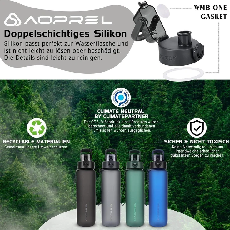 AOPREL Trinkflasche 1 Liter BPA-frei, auslaufsicher, für – Bild 5
