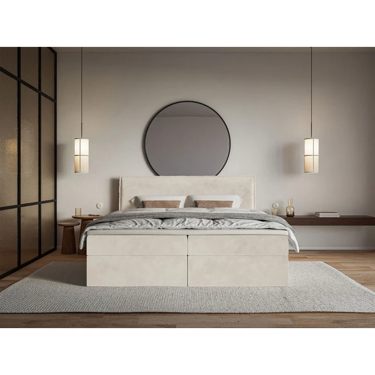 Selsey 'Softie' Boxspringbett 140x200 cm mit Topper und Stauraum, Velours wasserabweisend, Beige – Bild 3