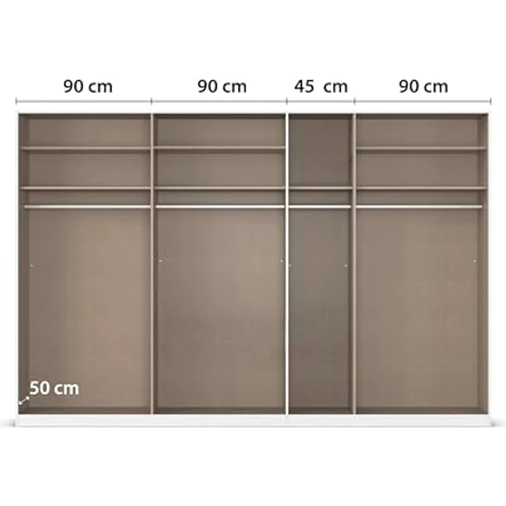 Rauch Möbel Alabama, Kleiderschrank für Schlafzimmer, Kinderzimmer, Wohnzimmer, Garderobe, Flur, 7-türig, Spiegel, mit Zubehör Classic, Farbe Weiß, Breite 315 cm – Bild 7