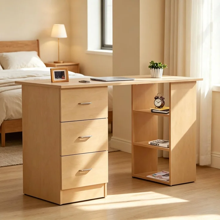 Funktionaler Computertisch,Moderner Schreibtisch mit Schubladen und offenem Regalfach,Bürotisch,Schreibtisch (nur mit Bürotisch)--Holz--120x49x72cm--YOUDENOVA – Bild 5