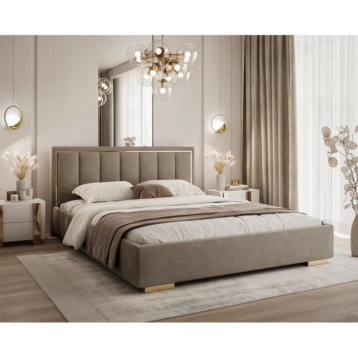 Lookway Polsterbett AURELIA mit Bettkasten und Metallgestell 180x200 – French Velvet 656, ohne Matratze