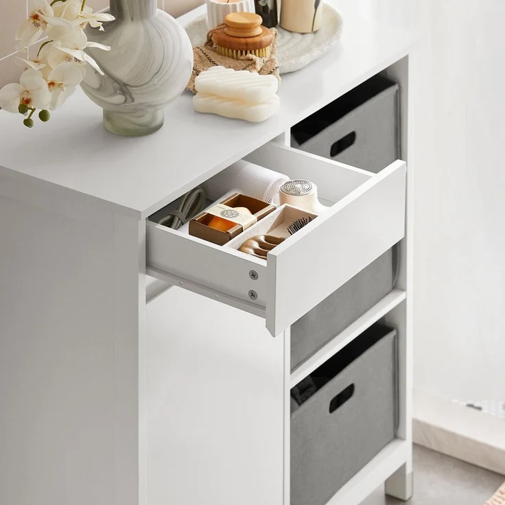 SoBuy BZR77-W Wäscheschrank, MDF, Lackiert, Weiß, 80 x 91 x 38 cm – Bild 4