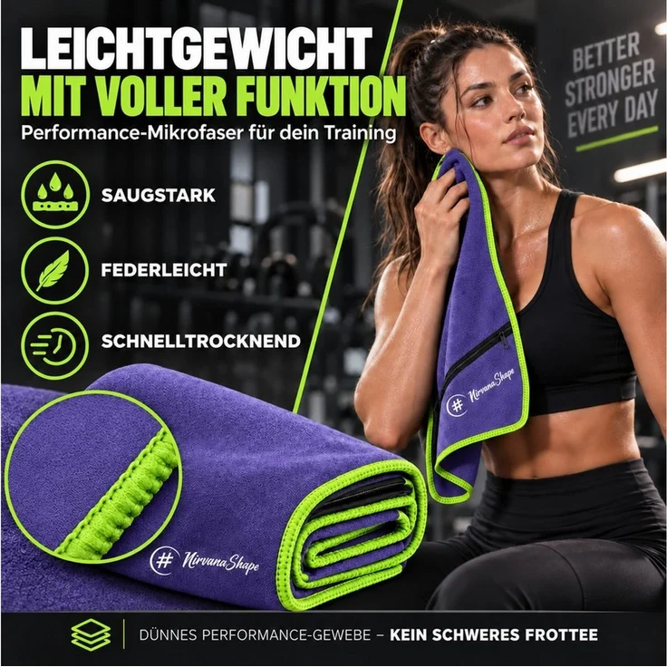 NirvanaShape Sporthandtuch NirvanaShape Mikrofaser Fitnesshandtuch mit Ecktasche und Knöpfen, saugfähig, leicht, schnelltrocknend, für Reisen, Fitness, Yoga, Sauna – Bild 2