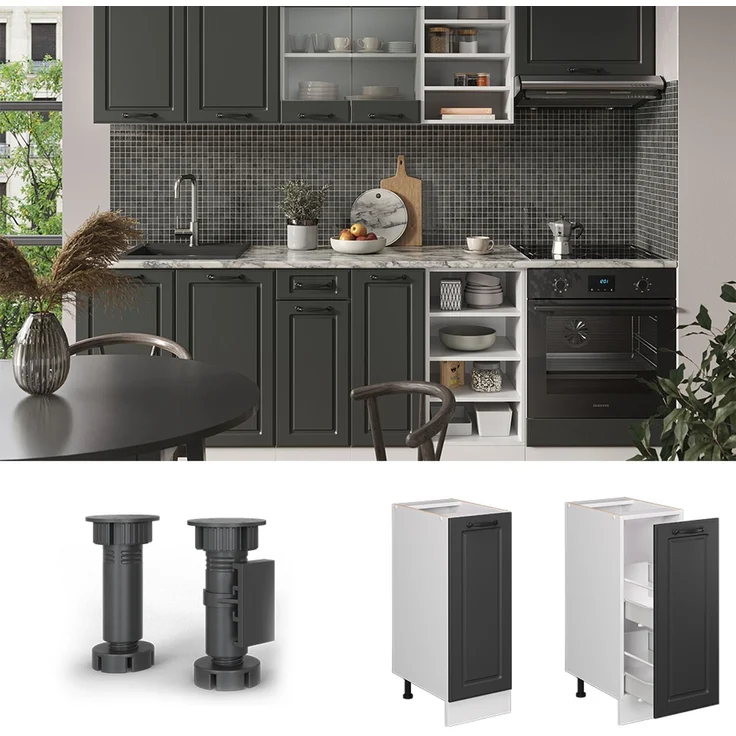 Apothekerschrank R-Line Anthrazit Landhaus 30 cm AP Marmor Vicco – Bild 2