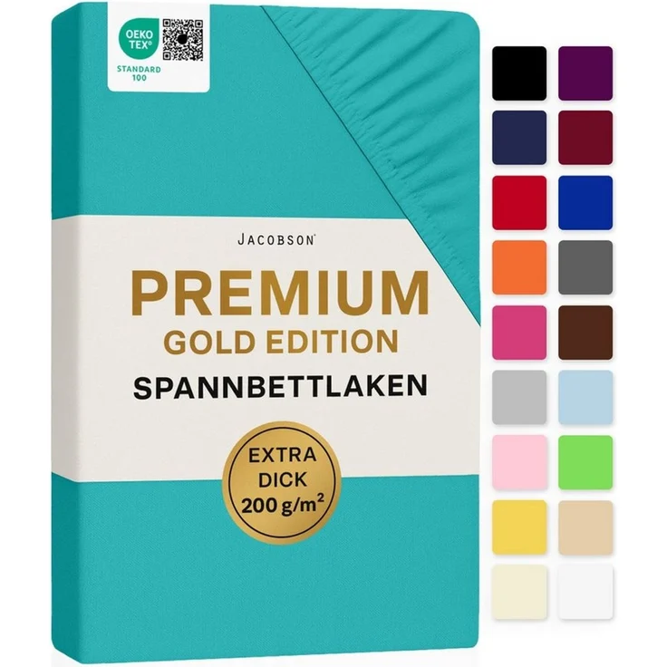 Jacobson Spannbettlaken PREMIUM 200 g/m² Jersey aus 97% Baumwolle & 3% Elasthan, Extra dichtes Bettlaken mit maximalem Halt – Bild 1