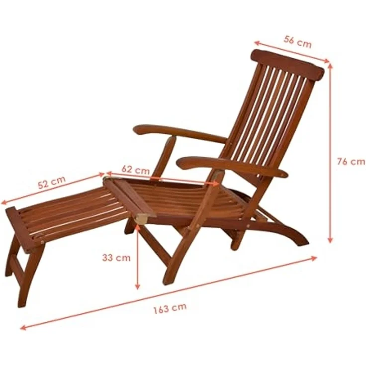 Spetebo Gartenliege Eukalyptus Deckchair mehrfach verstellbar - 163 x 56 cm, Stück, 1 St, Sonnenliege, Holz Gartenliege mit Fußteil klappbar – Bild 3
