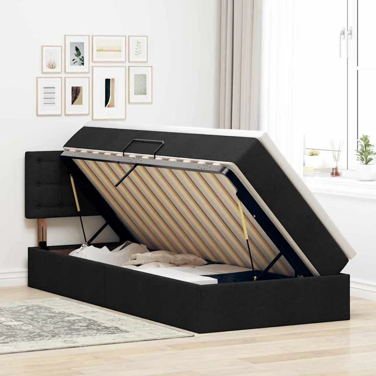vidaXL LED-Speicherbett mit Matratze Schwarz 90 x 200 cm Stoff 3371246 – Bild 4