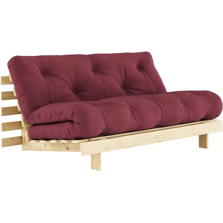 Karup Schlafsofa ROOTS 160 cm Polster BORDEAUX Klappsofa Gestell Kiefer Massivholz
