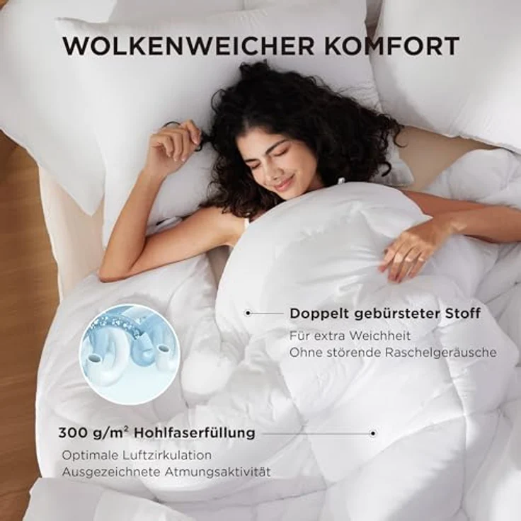 BEDSURE Bettdecke 135x200 2er Set - Ganzjahresdecke Bettdecken Oeko-TEX | Waschbare 4 Jahreszeiten Bettdecken für Allergiker, 300GSM Füllung, Warm & Gemütlich Schlafdecke, Weiß – Bild 3