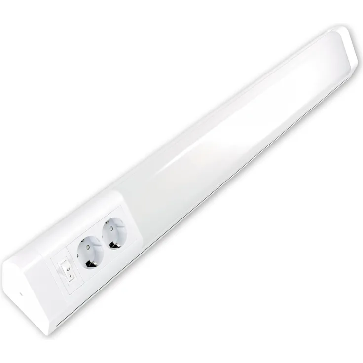 REV PENTA Lichtleiste, Steckdosen Unterschrank Küche, LED Unterbauleuchte mit 2 Steckdosen und Schalter, 15W, 76 cm, weiss