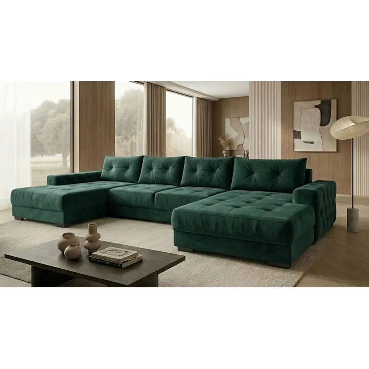 Ecksofa MODENA 320 cm x 185 cm – Stoff: VELUTTO Dunkelgrun 10 Farbe: Grün – Bild 2