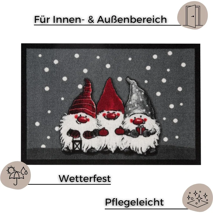 HANSE Home Fußmatte 3 Zwerge, Türmatte, rechteckig, Höhe: 7 mm, Schmutzfangmatte, Outdoor, Rutschfest, Weihnachten, Waschbar, Innen – Bild 3