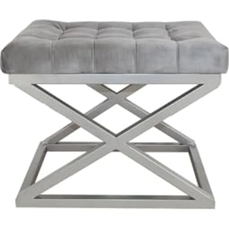 Atelier Del Sofa Stylish Pouffe with Metal Frame, 50 cm Width, 42 cm Height, 40 cm Depth | 100% Polyester Babyface Fabric in Silver & Grey | Perfect for Modern Living Spaces