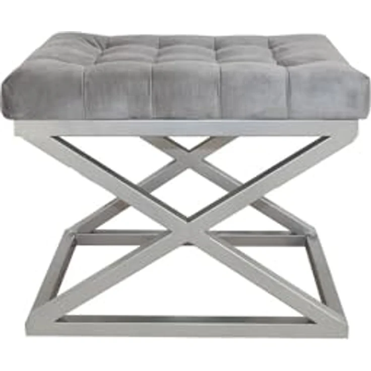 Atelier Del Sofa Stylish Pouffe with Metal Frame, 50 cm Width, 42 cm Height, 40 cm Depth | 100% Polyester Babyface Fabric in Silver & Grey | Perfect for Modern Living Spaces – Bild 1