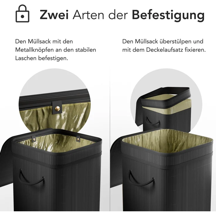 Gelber Sack Ständer aus Bambus I 80L Gelber Sack Behälter mit geruchsdichtem Deckel – Bild 4