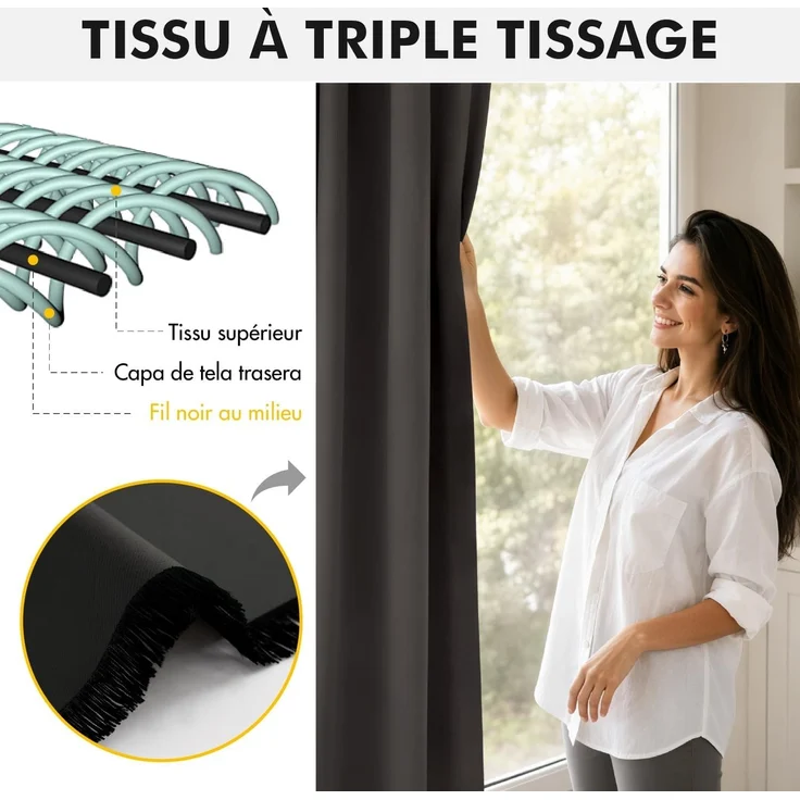 Woaboy Verdunkelungsvorhang Grau 2er Set mit Kräuselband Thermisch 101x160 cm – Bild 7