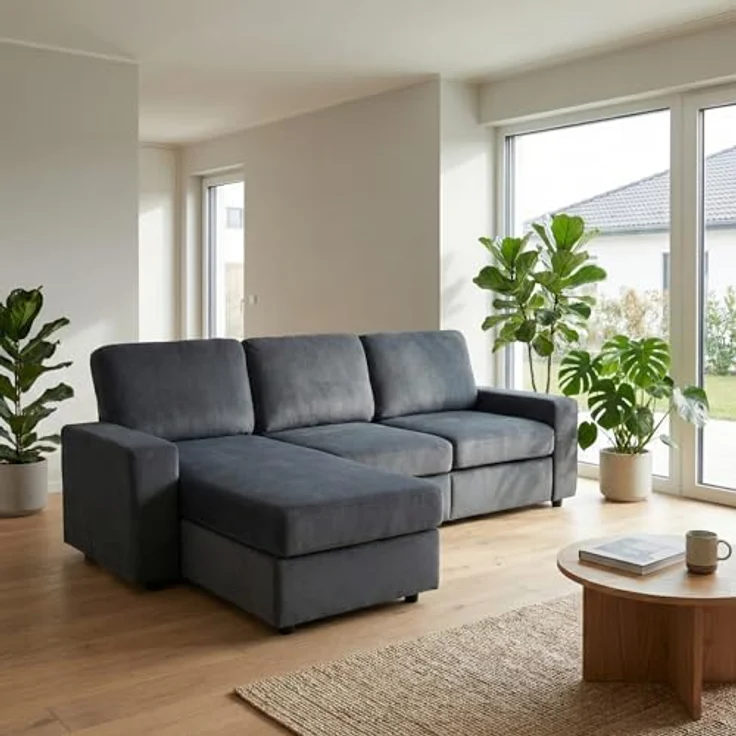 Ball & Cast Ecksofa Klein mit Stauraum, Moderne L-förmige und Umkehrbare Couch für Wohnzimmer, Schlafzimmer & Wohnung, Dunkelgrau – Bild 6