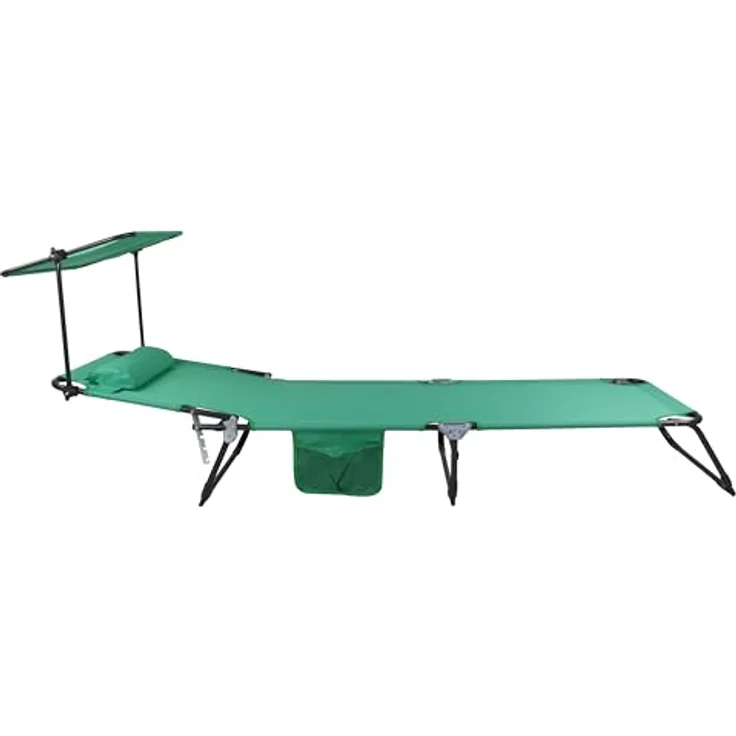 Ambia Garden Gartenliege, Klappbar und verstellbar, Grün, UV-beständig, rostfrei, mit Dach, 55x24x185 cm – Bild 2