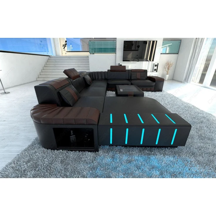Mini XXL Leder Wohnlandschaft Bellagio - Kunstleder - Schwarz-Dunkelbraun - Links – Bild 2