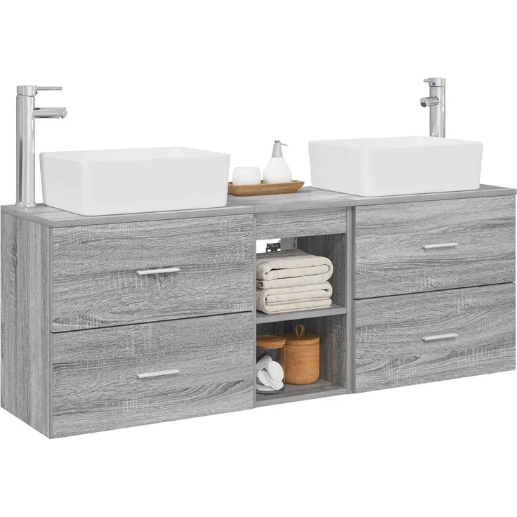 vidaXL Badezimmerschrank-Set 3 stk. Grau Sonoma 136 x 35 x 80 cm 3405856 – Bild 3