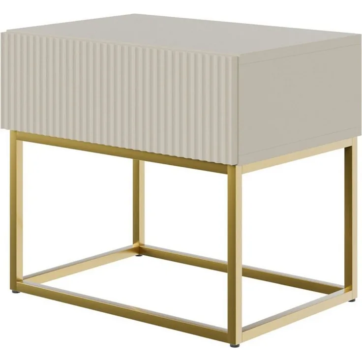 Selsey Veldio - Nachttisch mit Schublade, Graubeige Taupe mit goldenem Metallgestell, 50 cm