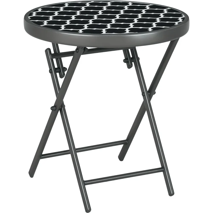 Outsunny Gartentisch Beistelltisch klappbar Klapptisch Outdoor aus gehärtetem Glas (für Garten Terrasse, 1-St, Campingtisch), Schwarz 45 x 45 x 50 cm – Bild 1