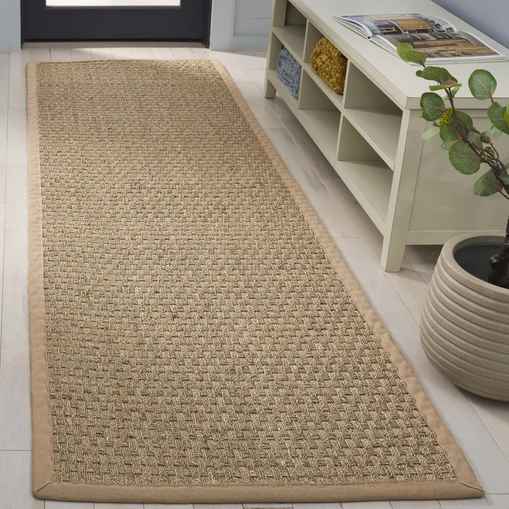 SAFAVIEH Naturfaser Teppich für Wohnzimmer, Esszimmer, Schlafzimmer - Natural Fiber Collection, Kurzer Flor, Natur und Beige, 76 X 244 cm