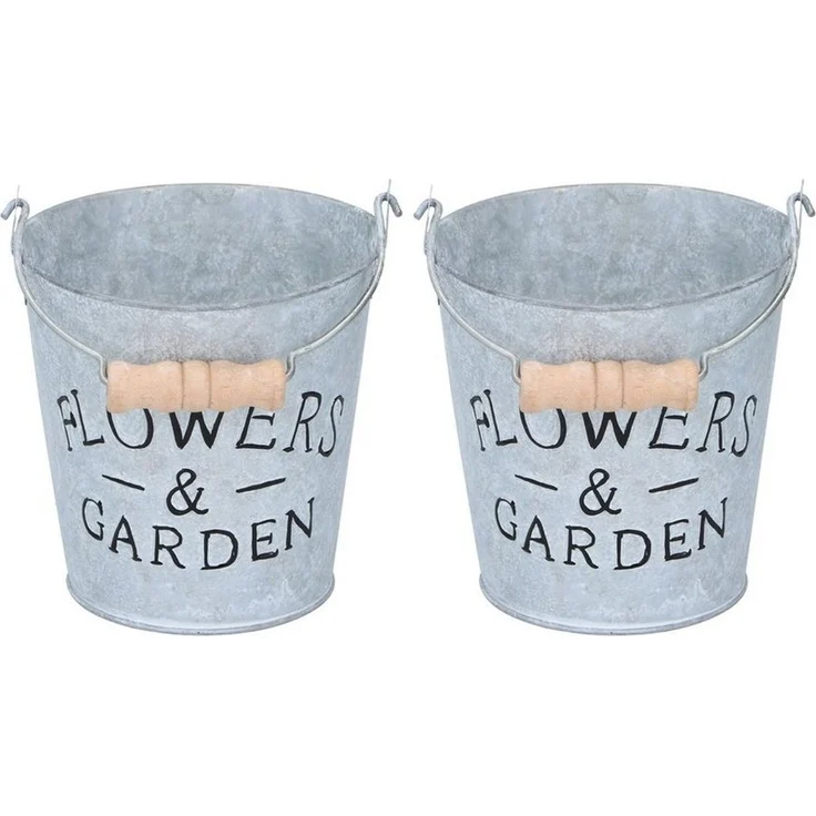 HTI-Living Pflanzkübel Metall-Blumenkübel, 2 Stück mit Henkel (2 St, 2 Blumen-Eimer), Kräutertopf Blumentopf Pflanztopf – Bild 1