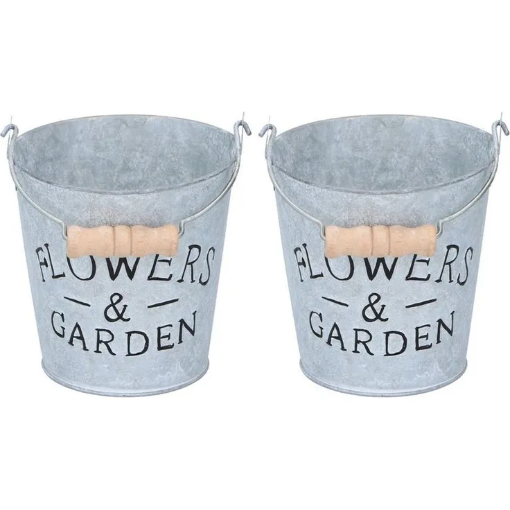 HTI-Living Pflanzkübel Metall-Blumenkübel, 2 Stück mit Henkel (2 St, 2 Blumen-Eimer), Kräutertopf Blumentopf Pflanztopf