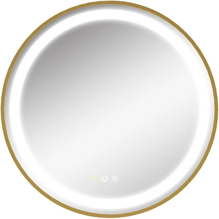 Kleankin Spiegel Badspiegel, Wandspiegel mit LED-Leuchte (Dimmbarer Badezimmerspiegel mit Memoryfunktion, 1-St, Runder Lichtspiegel mit Zeitanzeige), IP44, Aluminiumlegierung, 60 x 60 cm – Bild 1