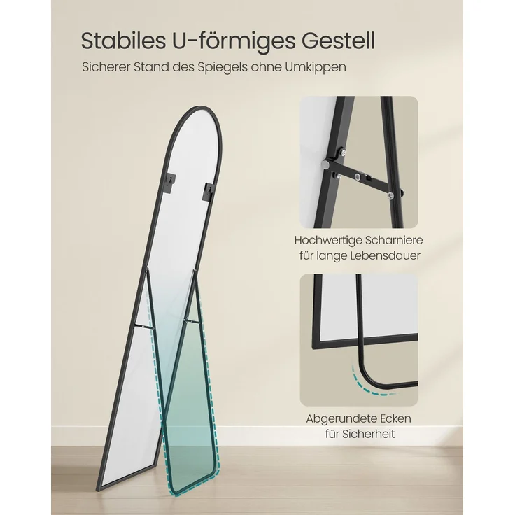 SONGMICS Ganzkörperspiegel, 160 x 50 cm, gewölbter Standspiegel, Rahmen aus Aluminiumlegierung, Hartglas, für Schlafzimmer, Wohnzimmer, Garderobe, tintenschwarz LFMDE031B01 – Bild 3