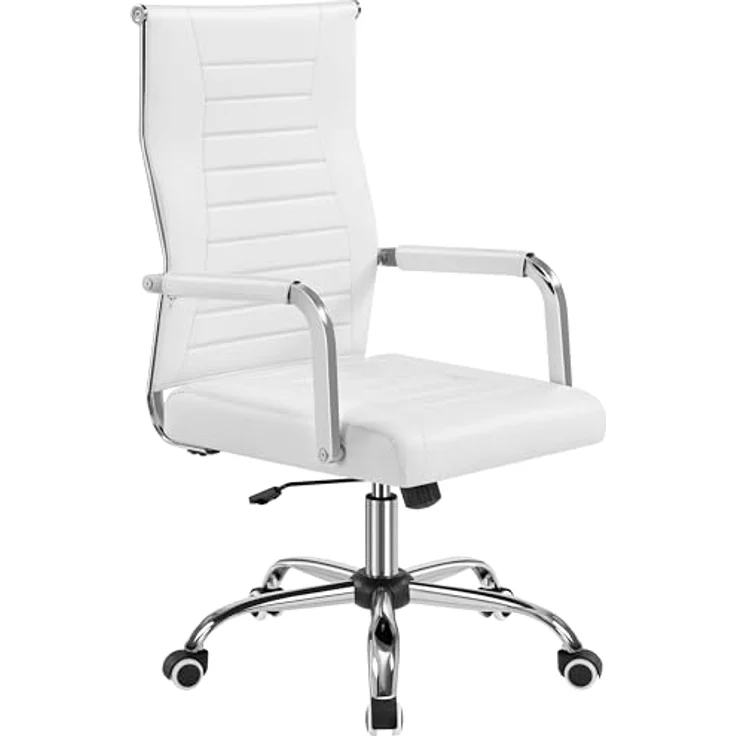 Yaheetech Bürostuhl ergonomischer Schreibtischstuhl mit Armlehnen, Chefsessel Computerstuhl hoher Rückenlehne, Arbeitsstuhl mit Wippfunktion bis 136 kg Belastbar Weiß – Bild 2