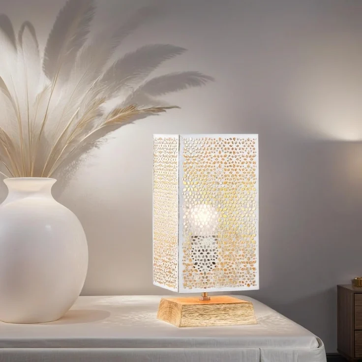 Marrakesch Orient & Mediterran Interior Nachttischlampe 2er Set Boho Deko Tischlampe Nachttischlampe Lampe Autigan Weiss, Handarbeit – Bild 3