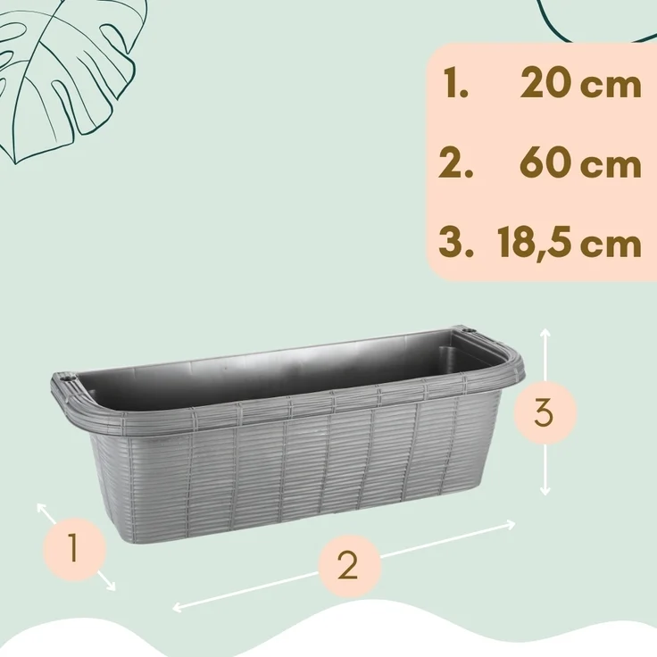 GarPet Balkonkasten 2er Set Blumen Kasten Balkon Geländer Wasserspeicher Rattan Anthrazit – Bild 2