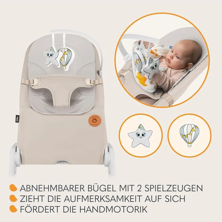 LIONELO LILAC Babywippe und -liege für Babys bis 9 kg, 0-6 Monate, 2-in-1 Babywippe, 2 Spielzeuge, Neigungseinstellung, 3-Punkt-Gurt, leicht 3,2 kg, flach zusammenklappbar – Bild 7