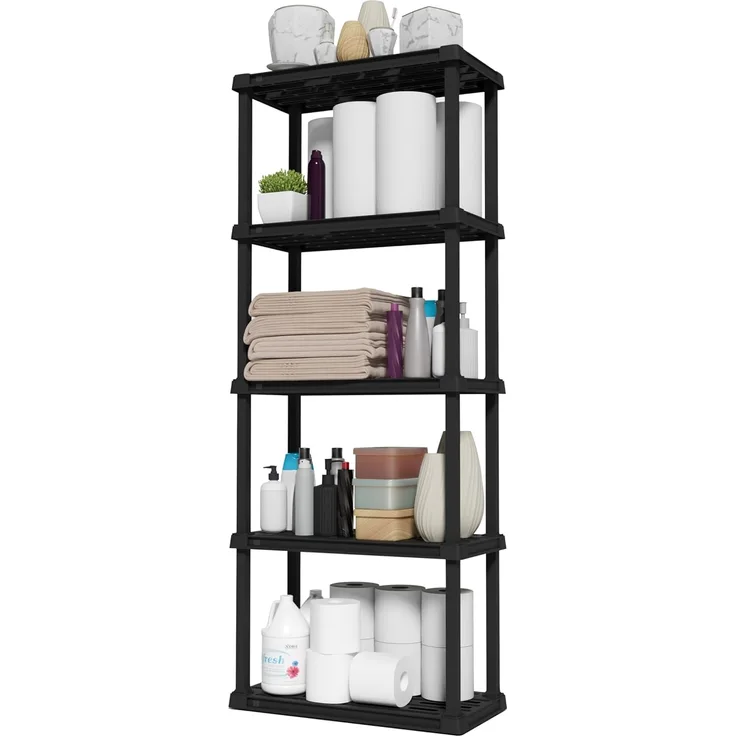 Iris USA Robustes Kunststoffregal mit 5 Ebenen, 162,6 cm hoch, 18 kg pro Regal, modulares Garagenregal, Aufbewahrungs-Organizer für Zuhause, Keller, Waschküche und Hauswirtschaftsraum, 30,5 cm T x 61